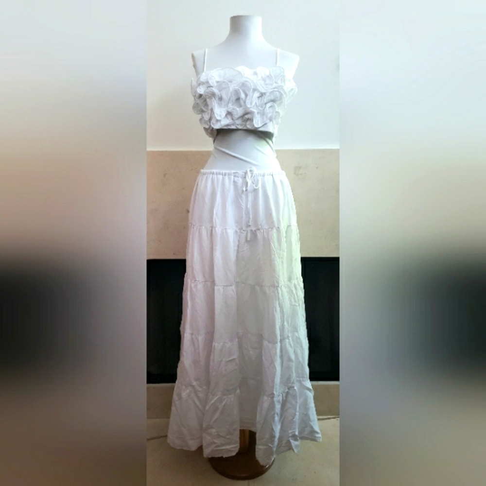 Caroline Constas Maxi Skirt Ruffle Tank Top White Set